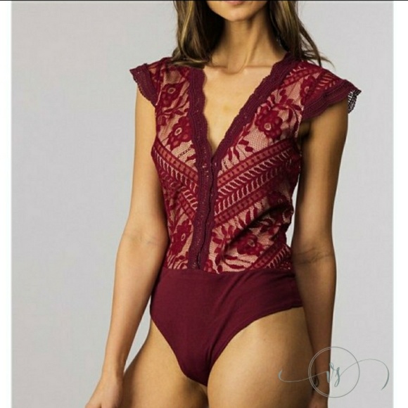 Burgundy Lace Bodysuit - Picture 3 of 3